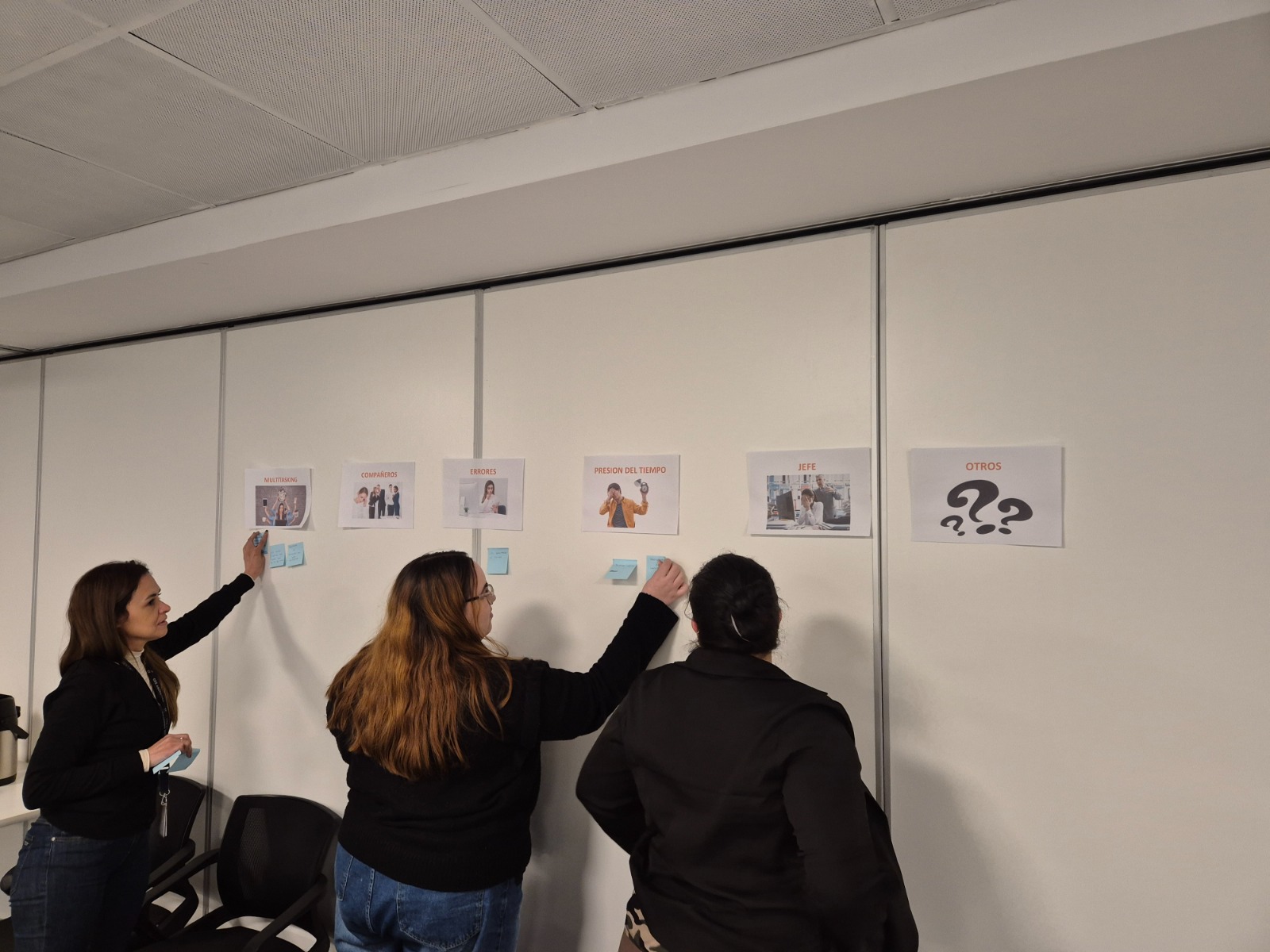 Participantes trabajando sobre una pared con consignas